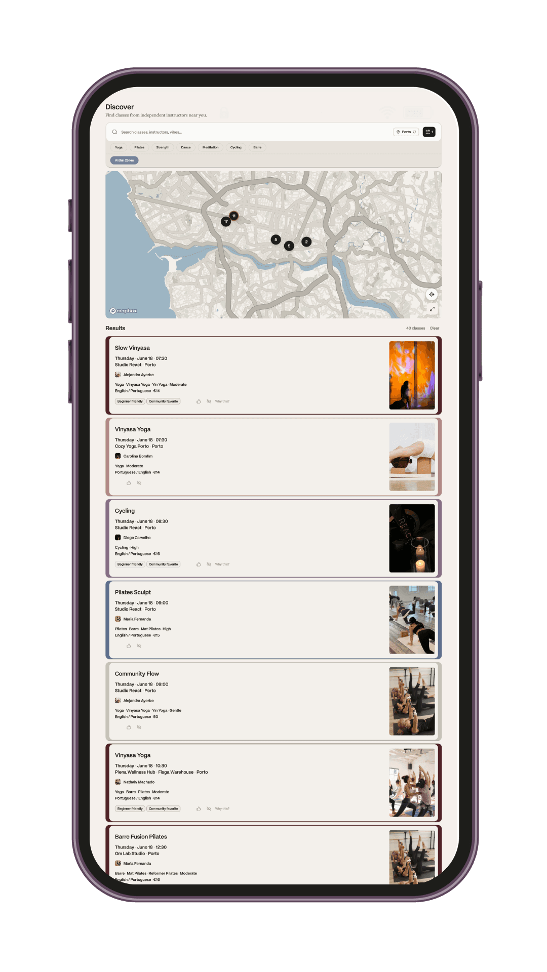 Booking a class in the app
