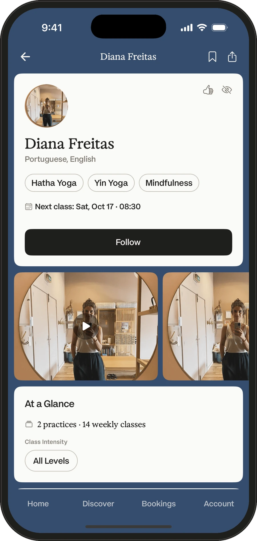 Diana Freitas's instructor profile in the app