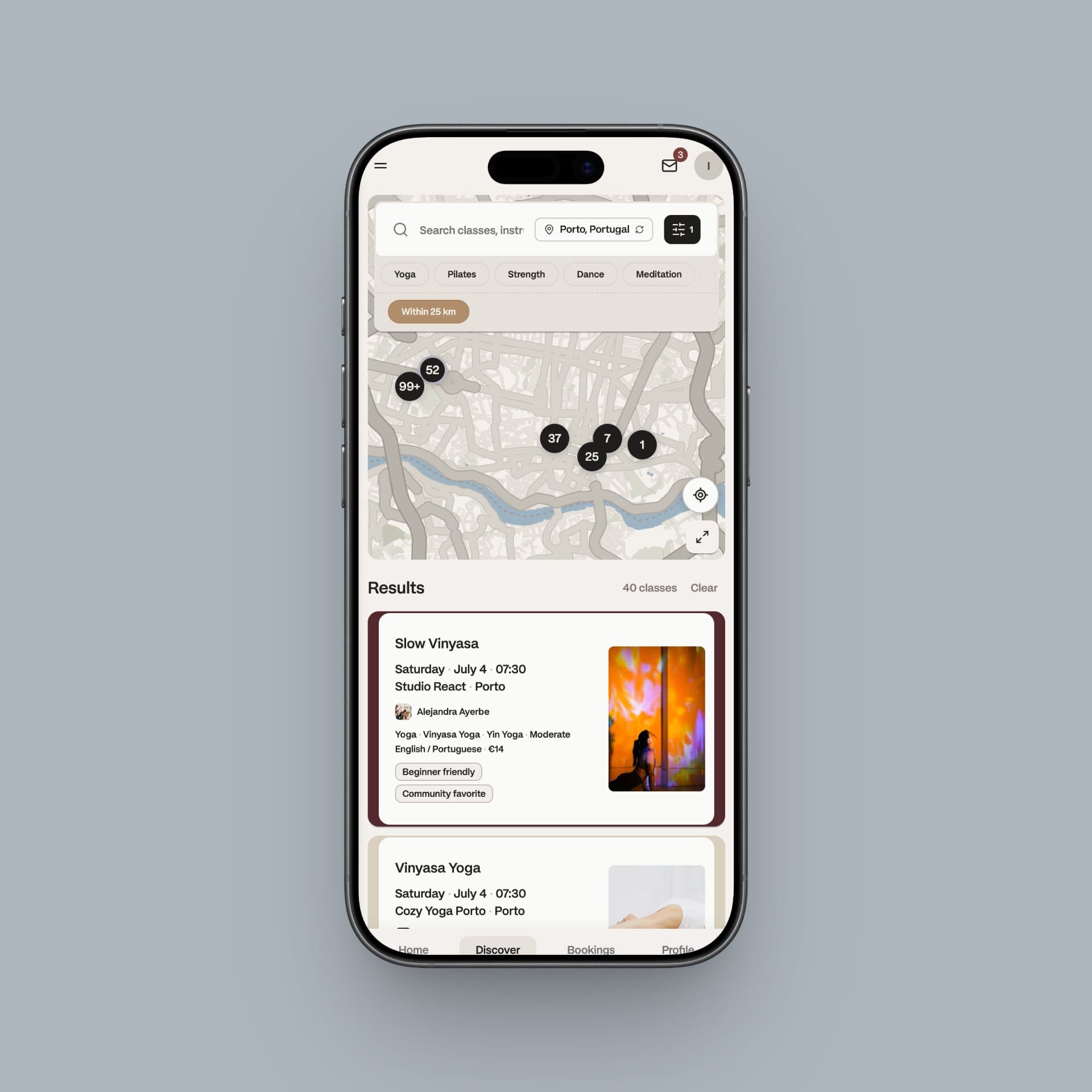 Booking a class in the app